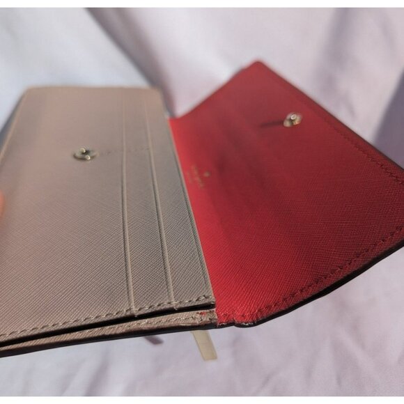 Kate Spade Slim Bifold Envelope Style Wallet Clutch Red/Orange? Beige Gold - Picture 7 of 12